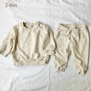 🪴5/$30 H&M 3-6 Months Baby Oatmeal Cream Crewneck Sweatshirt Pants Neutral